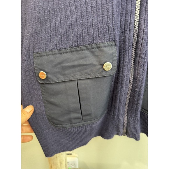 L-RL Ralph Lauren Active Womens Full Zip Ribbed Hooded Navy SweaterJacket Size M - Picture 3 of 10